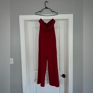 Red strapless jumpsuit